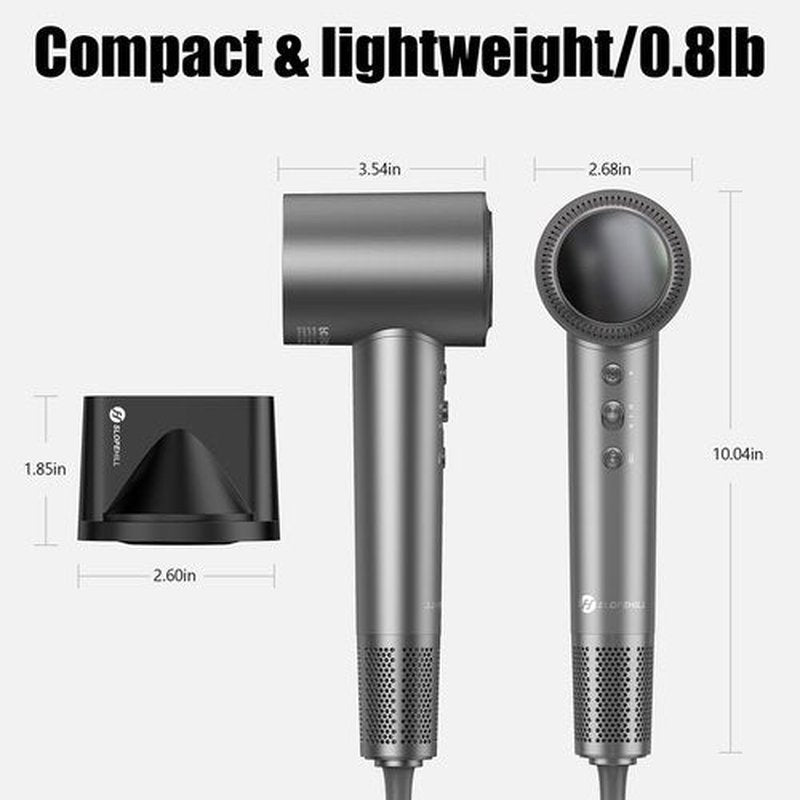 slopehill 110,000 RPM Professional Hair Dryer - 0.8lb Ultra-Lightweight, 2 Billion Ion Technology for 98% Frizz Reduction, AI Smart-Temp Control, Magnetic Attachments for All Hair Types (Dark Grey)