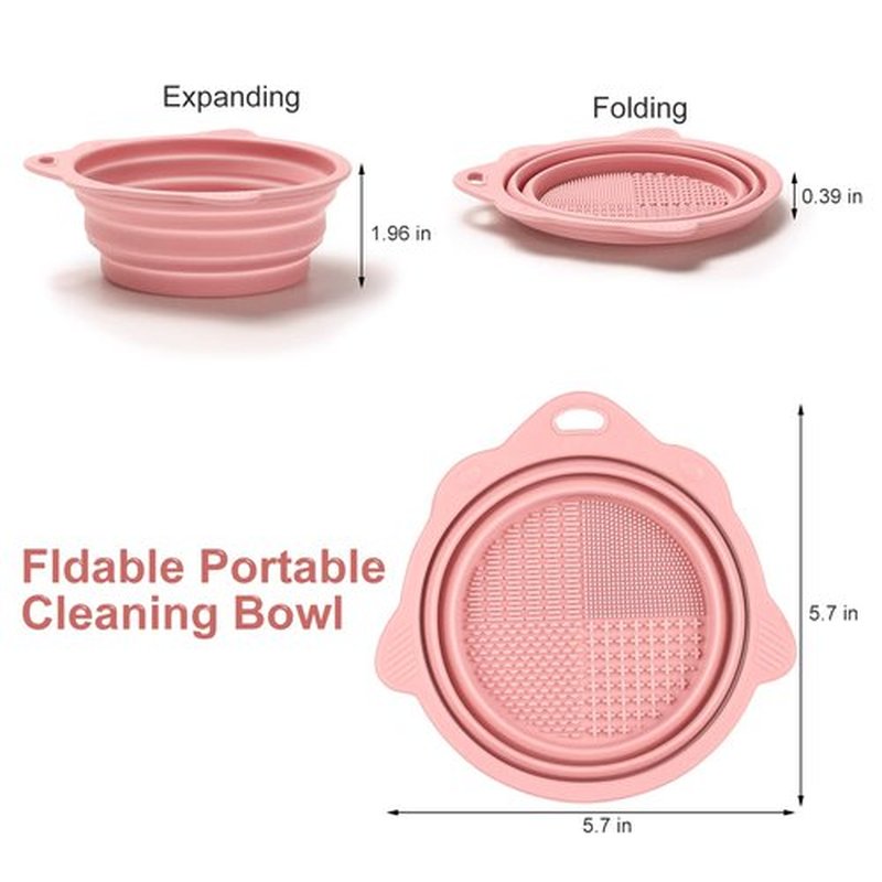 Etercycle Foldable Silicone Makeup Brush Cleaner Bowl - Portable Tool for Brushes & Sponges (Pink)