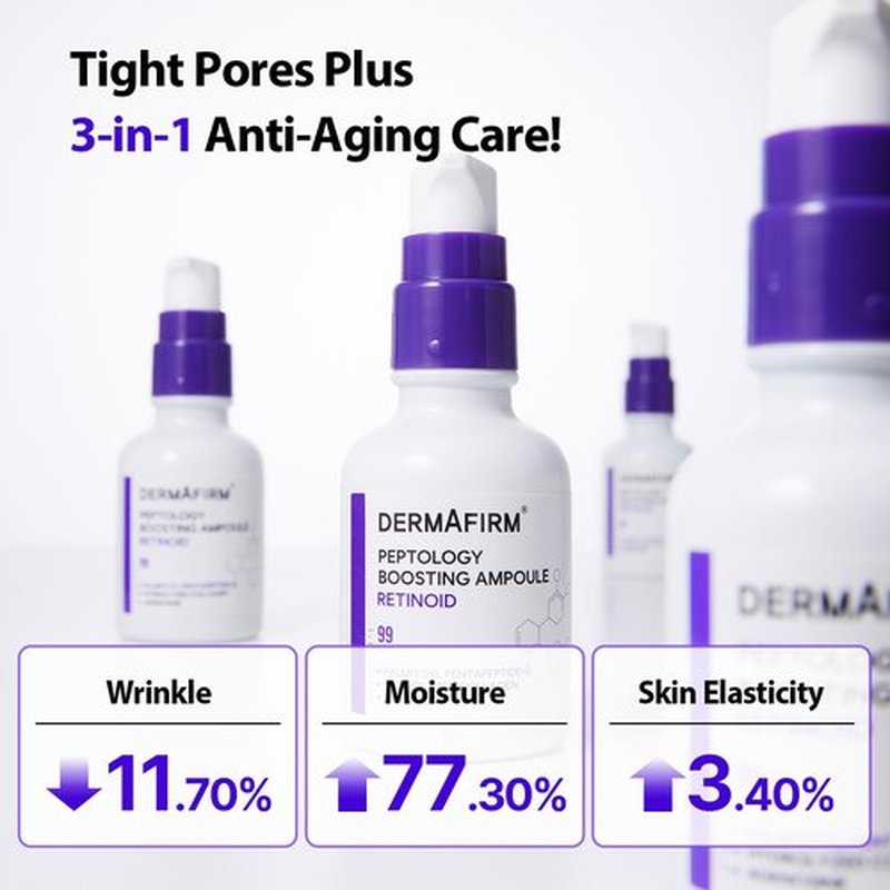 DERMAFIRM Peptology Retinoid Ampoule - GLASS SKIN with Peptides & Niacinamide - Anti Aging Face Serum for Pore Minimizer, Skin Texture Improvement & Wrinkle Reducer - Korean Skincare 30ml