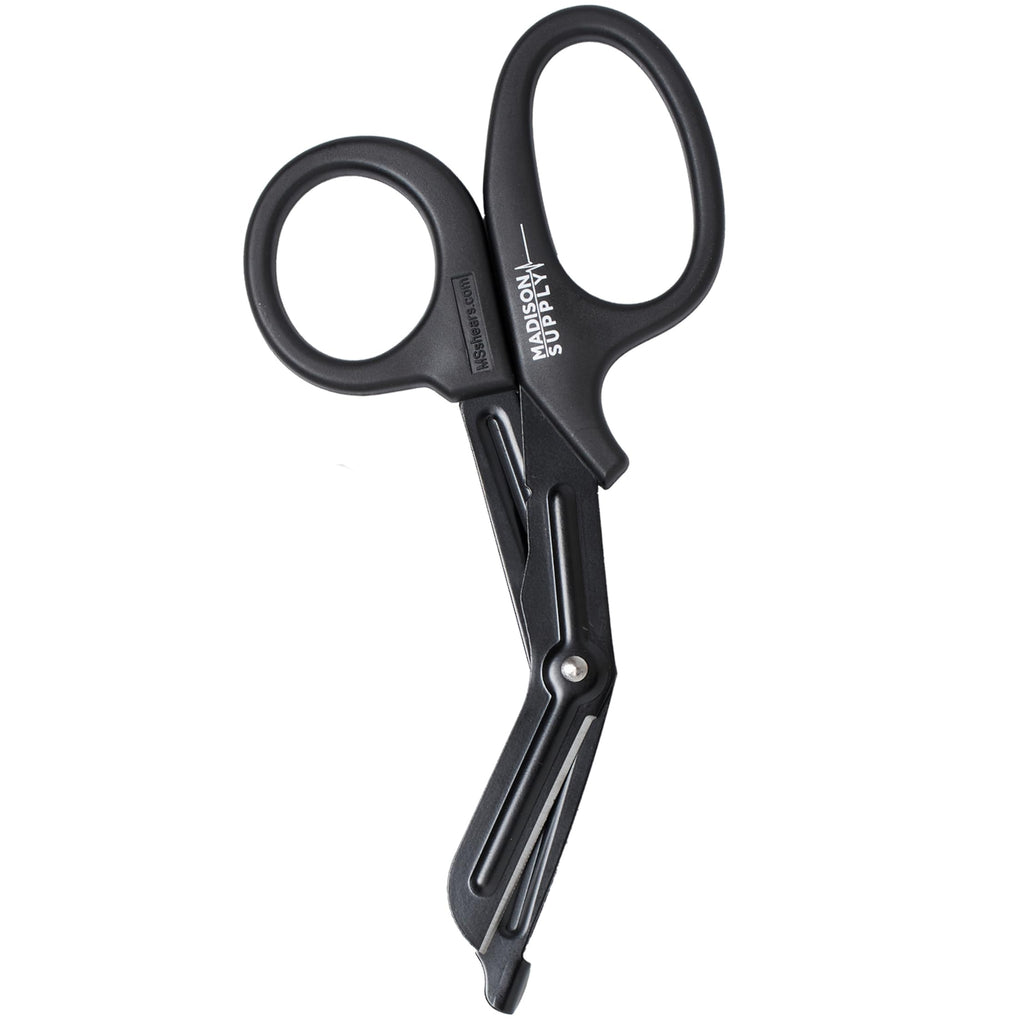 Madison Supply 7.5 Inches Premium Stainless Steel Trauma Shears for Left and Right Hand - Non-Stick Coated Blades Medical Scissors - Durable Fluoride-Coated Nurse Scissors - Black