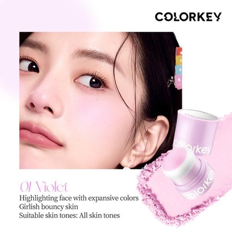 COLORKEY Shimmering Pudding Powder Blush - Lightweight & Smooth Finish | Portable Makeup (01 Violet, 3.2g)