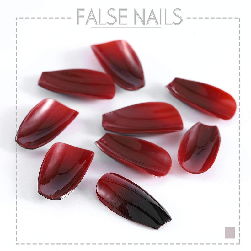 Zehope Glossy Press on Nails Black Coffin Fake Nails Halloween Ombre Full Cover Acrylic False Nail for Women and Girls (24Pcs) (Red Black)