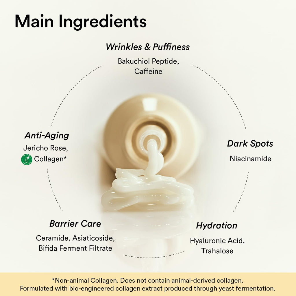Abib Non-animal Collagen Eye Cream Jericho Rose Tube, 1.01 fl. oz.(30 mL), Anti-Aging Eye Cream with Bakuchiol, Caffeine, Niacinamide for Dark Circles, Puffiness, Wrinkles, Fine Lines, Korean Skincare