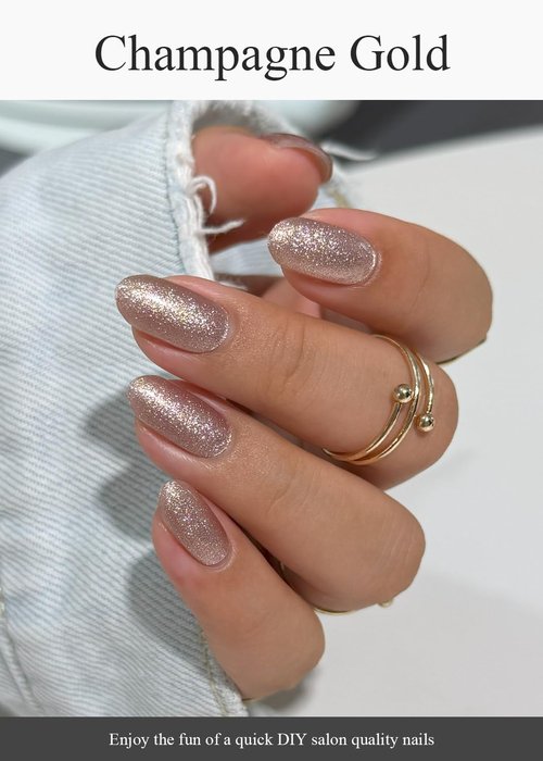 AutyaMee Semi Cured Gel Nail Strips (Champagne Gold Glitter), Sparkle Finish, 20 Pcs Gel Nail Wraps, Stickers, Salon Quality, Long Lasting, Works with Any UV Lamps
