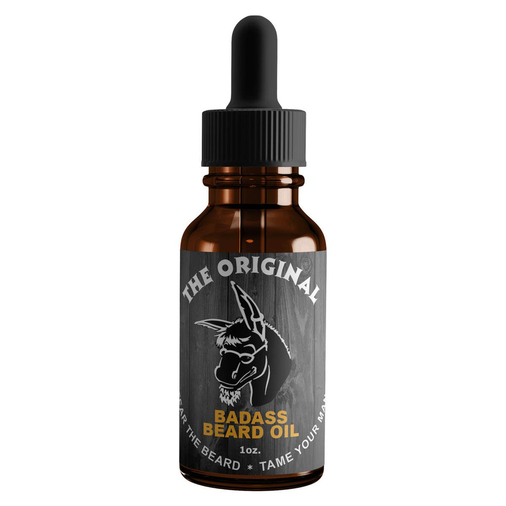 Badass Beard Care Oil for Men: The Original Scent 1 oz - Argan Jojoba Vitamin E - Sandalwood Bourbon Vanilla - Softens Beard, Stops Itch, Promotes Growth