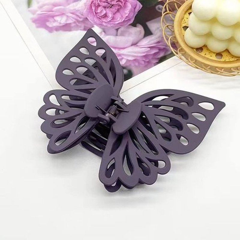 DIUEWOW Butterfly Thick Hair Clip, Hollow Matte Butterfly Hairpins Clips, Large Strong Hold Non-Slip Cute Hair Jaw Clips for Women - 2 Pack (Purple, Pink)