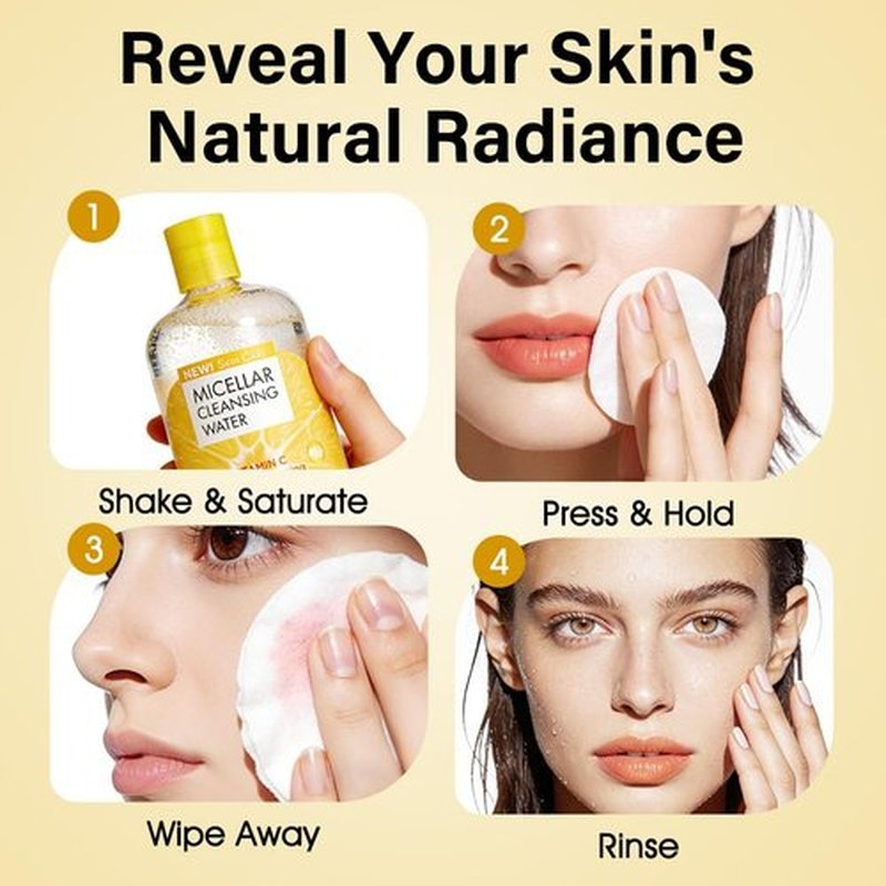 Regine Switzerland Micellar Water - Vitamin C Face Cleanser & Makeup Remover for All Skin Types - 16.9 Fl Oz