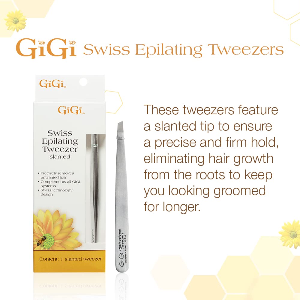 GiGi Swiss Slant Tweezer - Hair Removal Tool for Eyebrows, Face, and Body - Stainless Steel Eyebrow Tweezers for Men & Women