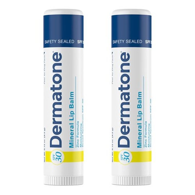 Dermatone Mineral Lip Balm - SPF 30 Sun Protection | Moisturizing & Reef Safe | 0.15 oz (2-Pack)