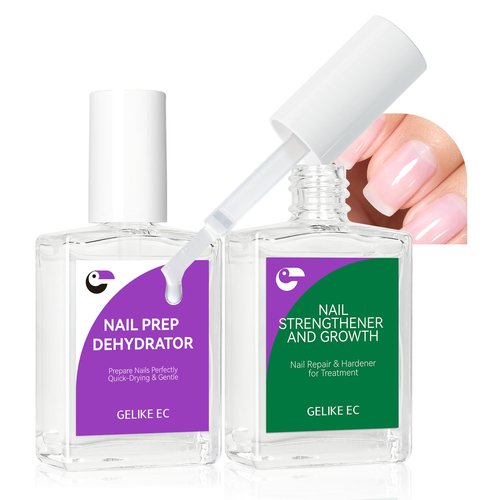 Gelike EC Nail Strengthener and Dehydrator Set: 15ml Natural Nail Hardener Extra Strong and Growth - Acid-Free Fast-Drying Formula - Professional Prep for Gel Polish Acrylic Nails