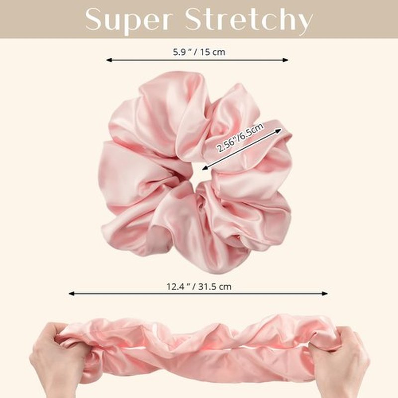 Lolalet Big Satin Scrunchies for Women, 5.9 Inch Large Oversized Scrunchie, Soft Jumbo/Giant Scrunchies Hair Ties for Thick & Curly Hair -4 Pack, Light Caramel/Champagne/Pink/Khaki