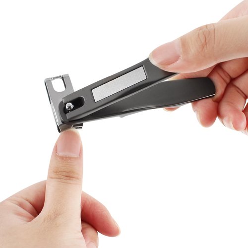 GOZOLA 360° Rotating Toenail Clippers for Seniors Thick Toenails, Large Nail Clipper with Long Handle, Stainless Steel Heavy Duty Finger Nail Clippers for Women/Men/Adult, Built-in Nail File (Black)