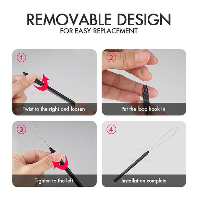 GlamorDove Hair Extension Loop Tool Pulling Hook Handle Threader for Micro Rings Looper Hair Beauty Salon Accessories