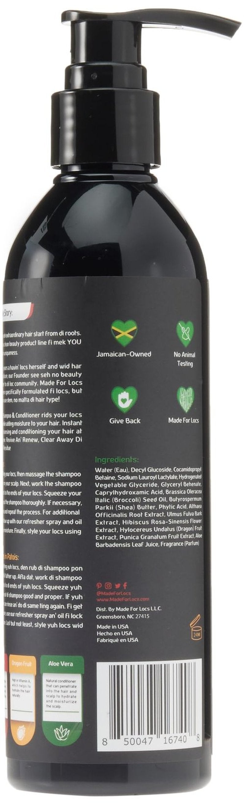 Made For Locs Jamaica Rasta Cleanse 2 in 1 Shampoo - Ready-to-Use, Tropical Scent, Natural Hair Cleanser for Locs & Dreadlocks, 8 oz