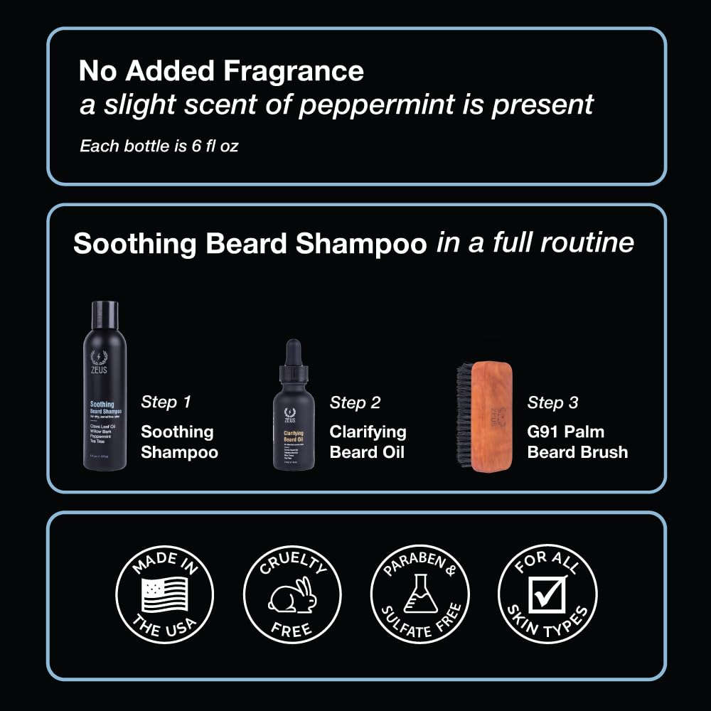 ZEUS Soothing Beard Shampoo for Men, Anti-Dandruff & Itch Relief (6 oz)