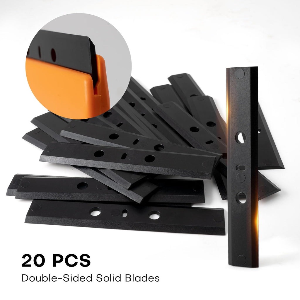 NEWISHTOOL 4-inch Plastic Razor Blade Scraper, 2 PCS Big Blade Paint Scraper Sticker Remover Scraper Tool with 20 Pcs Blades for Glue Label Decal Wallpaper Removing Glass Cleaning