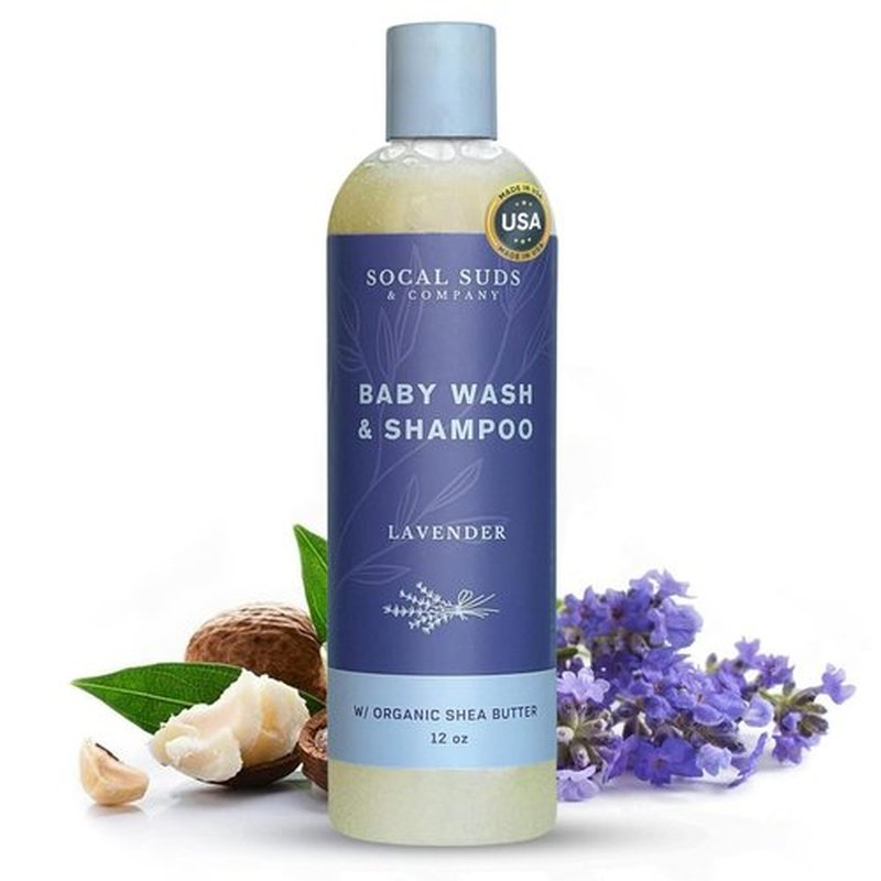 SoCal Suds & Company Baby Body Wash & Shampoo - Gentle Shea Moisture Formula for Sensitive Skin | 12oz Lavender Bottle