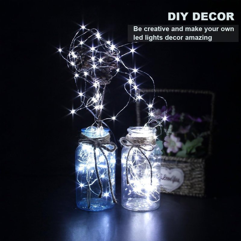 CYLAPEX 12 PCS Fairy Lights - Cool White 3.3FT Silvery Copper Wire | 20 LED Battery Powered String Lights for Weddings & Parties