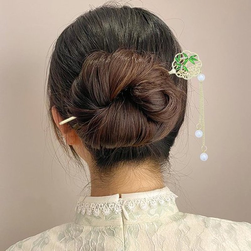 inSowni 8 Pieces Vintage Retro Asian Chinese Hanfu Gold Metal Hair Sticks Pins with Pearl Pendants Bamboo Leaf Flower Fishtail Hair Chopsticks Forks Bun Updo Holders Long Hairpins for Women Girls
