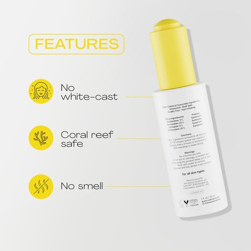 JESS BEAUTY | Face Sunscreen Sun Drops SPF 50 Skin Care Oil with Camellia Sinensis & Squalane | Skincare Fast Drying 1 fl. oz