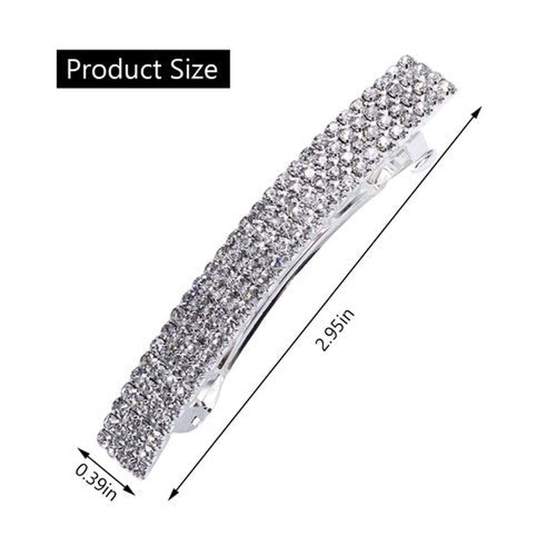 Meisuitd Crystal Hair Barrette 2 Pcs Sparkly Rhinestone Hair Clip French Design Bridal Fashion Gorgeous Bling Rhinestone Hair Clips Ponytail Holder Side Clips 2.55 inch