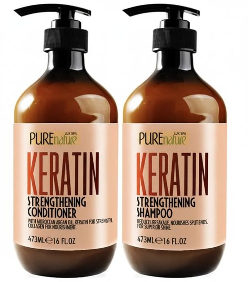 Keratin Shampoo and Conditioner Set - Sulfate & Paraben Free - Anti-Frizz, Collagen-Enriched for Dry, Curly Hair