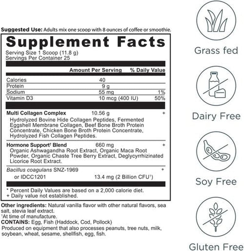 Ancient Nutrition Hormone Balance Collagen Powder - Hydrolyzed Peptides for Energy & Hormone Support | Vanilla, 25 Servings