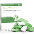 fancyou Disposable Face Towel Thicken 50 Pack Compressed Towel Tablets Reusable, Mini Disposable Facial Washcloths Compact Individually Wrapped Clean Towels for Travel Camping Beauty Home Gym (Green)
