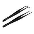 O'Creme Black Stainless Steel Precision Kitchen Culinary Fine-Tip Tweezer Tongs, 1 Curved and 1 Straight