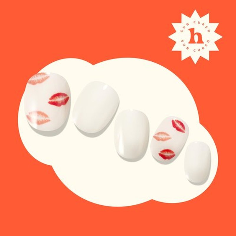 Heyhae Semi Cured Gel Nail Strips | No LED Lamp Needed | Spring, Valentines | Easy Apply & Remove, Salon Quality | Includes 28 Strips, 1 Prep Pads, Nail File & Wooden Stick - Hey, Hugs & Kisses