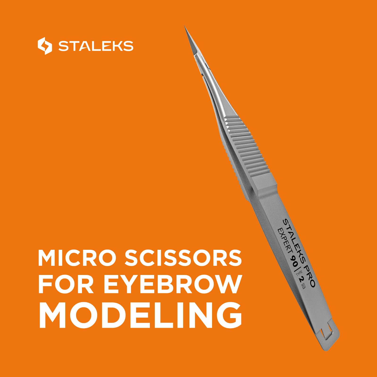 Staleks Pro EXPERT 90 Eyebrow Micro Scissors Type 2 – Straight Blades with Safe Tips – Stainless Steel – Professional Eyebrow Shaping Tool