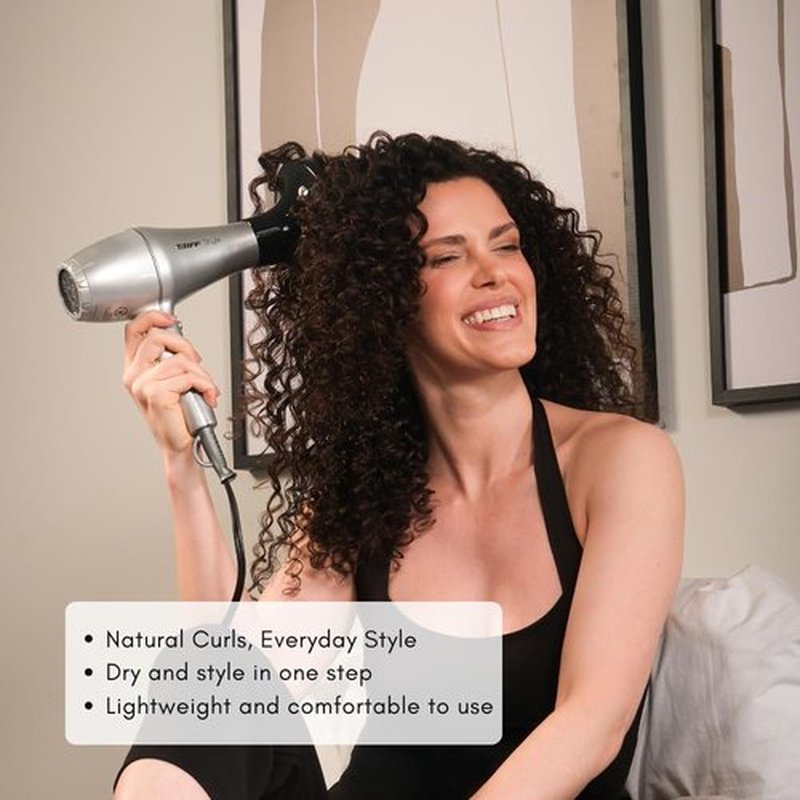 Taiff Style IonSense Professional Hair Dryer | 1875W Ionic Ceramic Blow Dryer with Diffuser | Lightweight Travel Friendly | Dual Voltage - Fast Drying | Silver