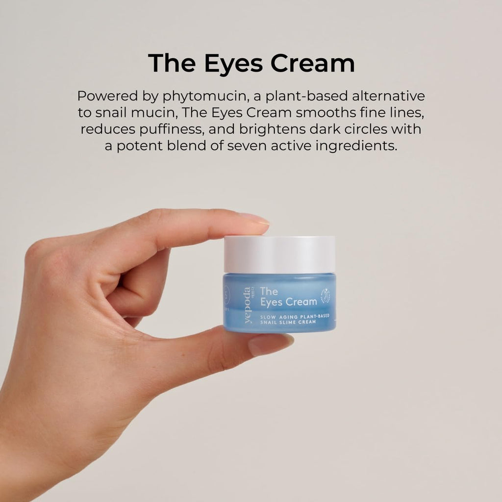 Yepoda The Eyes Cream, Hydrating Eye Cream With Plant-Based Snail Slime Alternative, Reduces the Look of Puffiness & Deeply Hydrates the Skin, Vegan Korean Eye Cream for All Skin Types, (0.50 FL. OZ.)