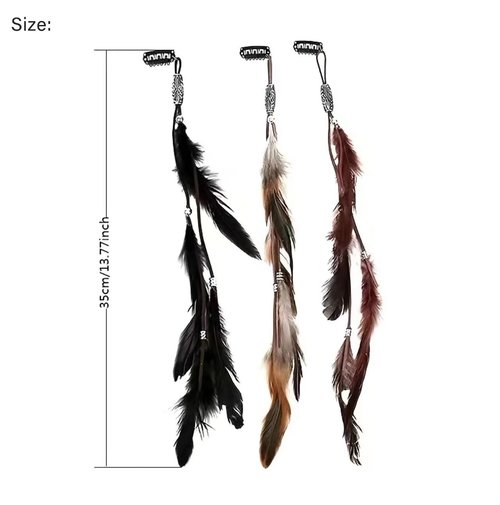 Handmade Feather Extension Tribal Feather Braided Beads Headdress 6 PCS