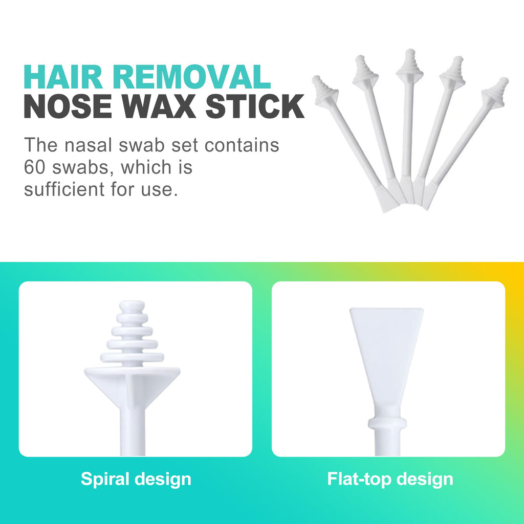 KornaDoz 60 Pieces Nose Hair Wax Applicator Sticks, Nasal Hair Remover & Ear Wax Sticks for Nostril Cleaning, Painless Facial Hair Removal for Men and Women