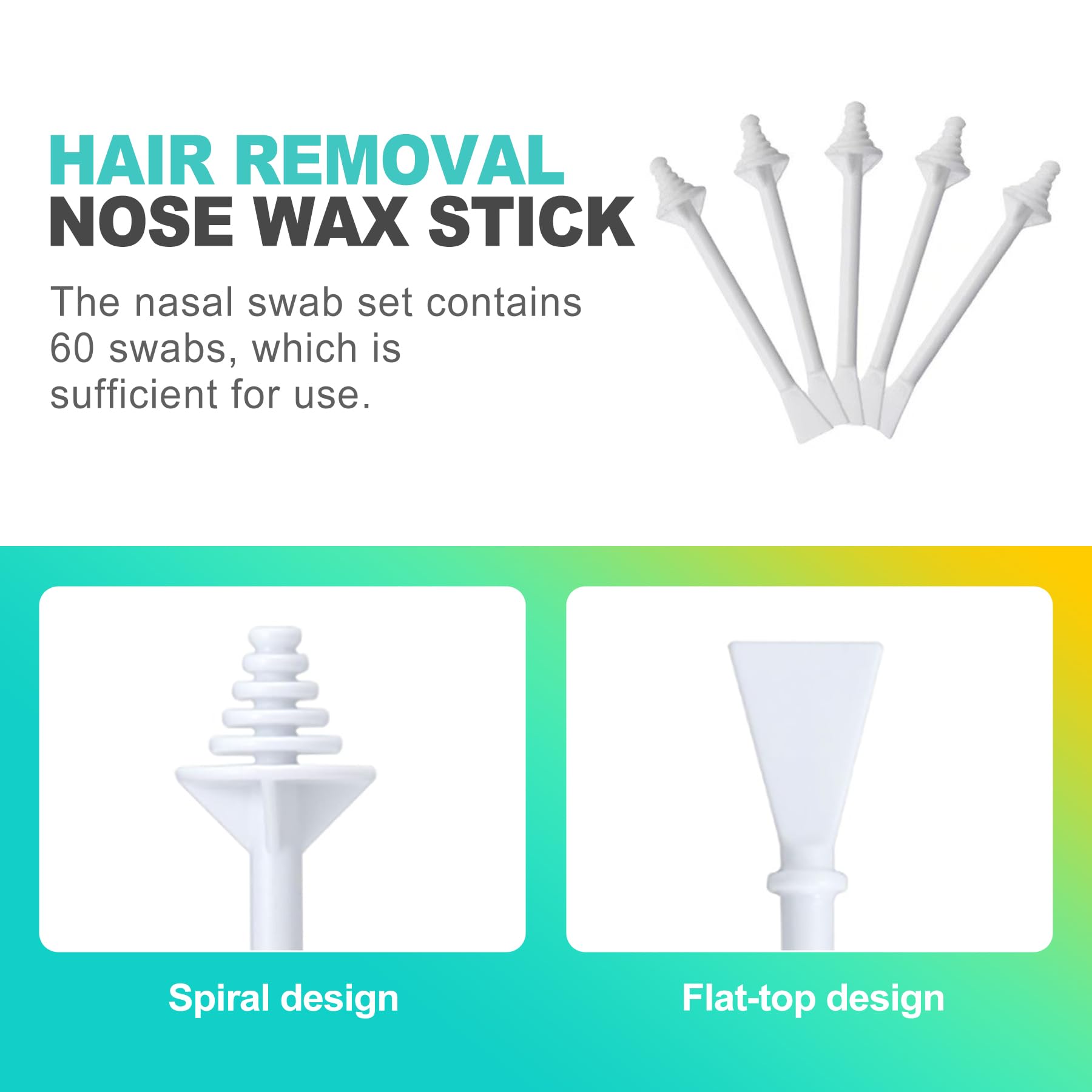 KornaDoz 60 Pieces Nose Hair Wax Applicator Sticks, Nasal Hair Remover & Ear Wax Sticks for Nostril Cleaning, Painless Facial Hair Removal for Men and Women