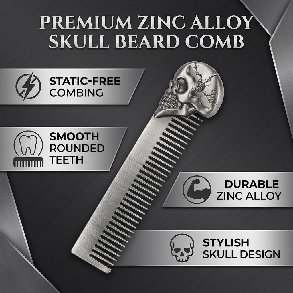 Beard Comb Beard Mustache Pocket Comb Hair Comb for Men Zinc Alloy Hair Brush Mustache and Beard Styling Tool for Home Salon (silver)
