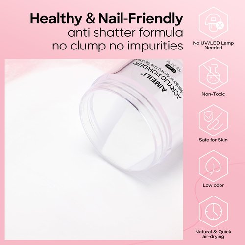 AIMEILI Clear Nail Acrylic Powder Nail Powder System for Acrylic Nails Extension French Nails Manicure Nail Carving No Need Nail Lamp Long-Lasting 60g