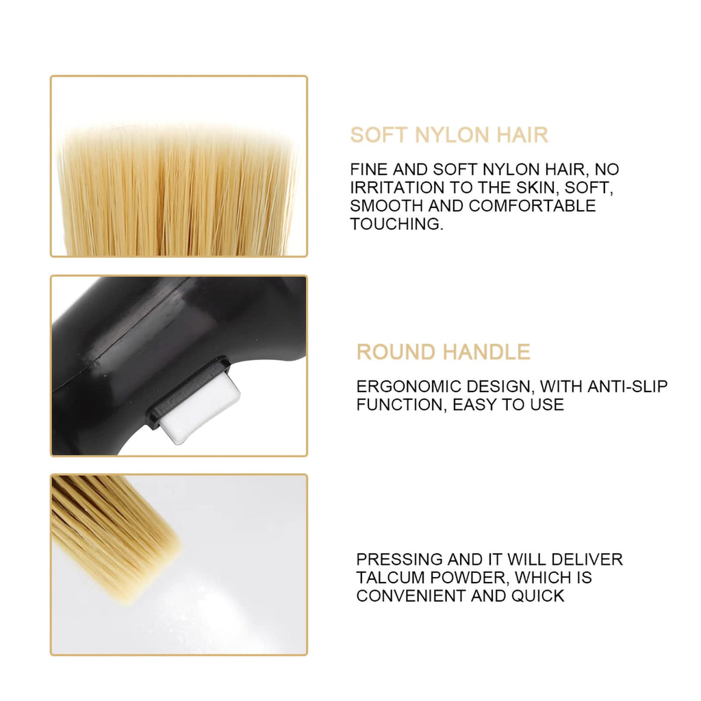 Chazcool Neck Duster with Powder Dispenser, Haircutting Cleaning Brush for Neckline and Ears, Soft Barber Powder Brush, Skin Friendly, Non Slip, Lightweight, Portable, Black