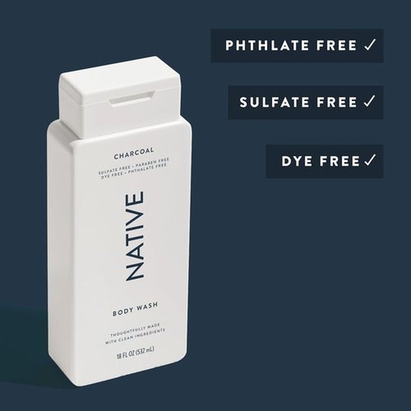 Native Body Wash - Naturally Derived Ingredients | Sulfate, Dye & Paraben Free | Charcoal, 18 oz for Soft, Hydrated Skin