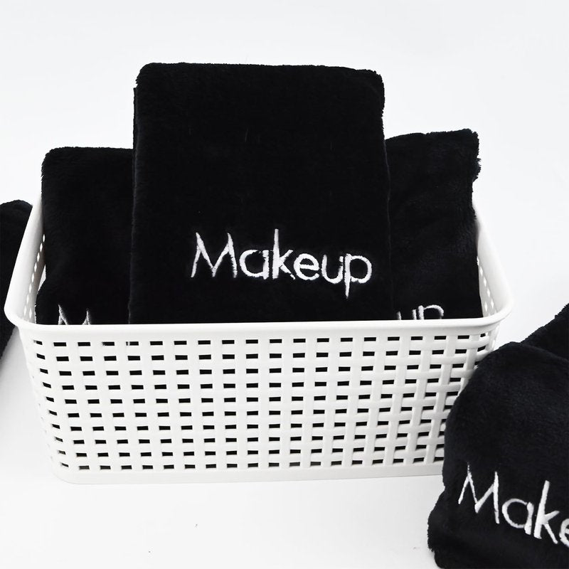 Vnoss Makeup Towels - Pack of 6 - Ultra Soft & Gentle Microfiber Coral Fleece Washcloth Face Make Up Remover, 13 x 13 in, Black