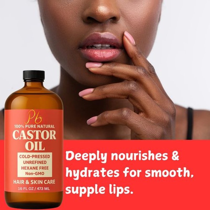 Pomberries Castor Oil 16 fl oz Glass Bottle | 100% Pure, Cold-Pressed & Unrefined, Hexane-Free Castor Oil for Hair & Scalp, Lashes & Brows, Skin & Body | Aceite de Ricino 100 Puro y Natural