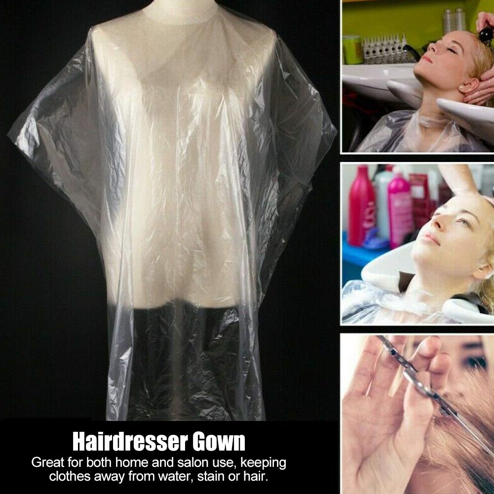 100pcs Disposable Hair Cutting Cape, Salon Barber Cape, Clear Apron Hairstylist, Waterproof Shampoo Capes for Hair Stylist Home Hairdressing, Hair Coloring, Perming