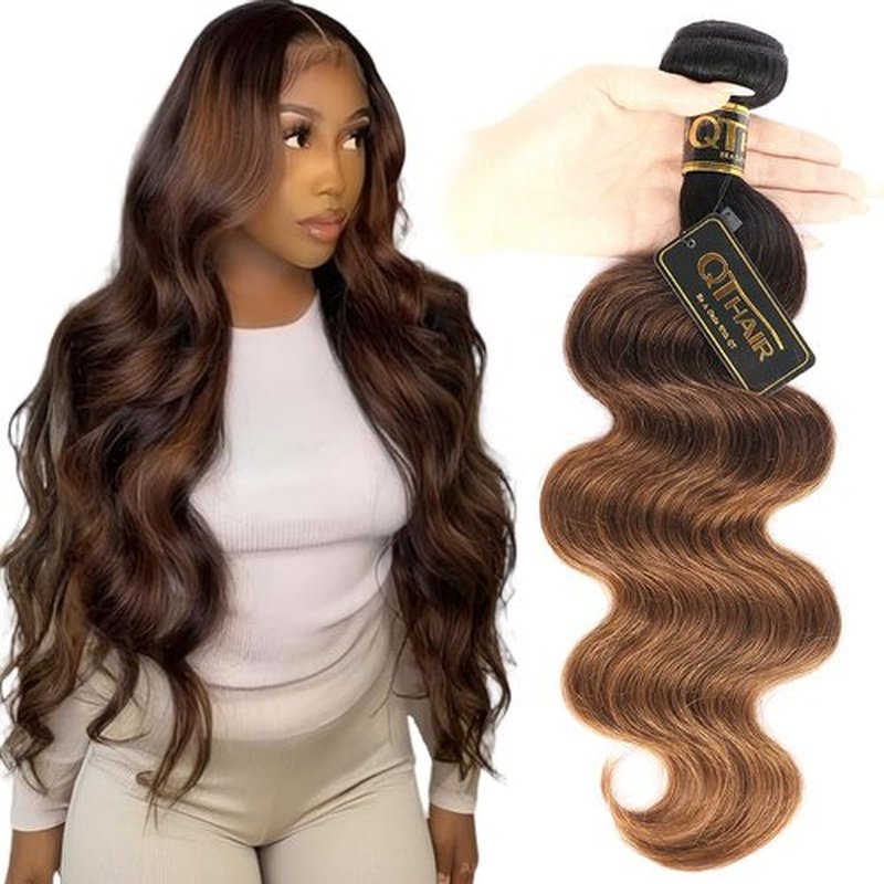 QTHAIR T1B/4/30 Ombre Body Wave Human Hair Weave 18A Brazilian Virgin Hair Bundles Ombre 100% Unprocessed Body Wavy Hair Weft 1 Bundle (18",100g)