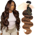 QTHAIR T1B/4/30 Ombre Body Wave Human Hair Weave 18A Brazilian Virgin Hair Bundles Ombre 100% Unprocessed Body Wavy Hair Weft 1 Bundle (18",100g)