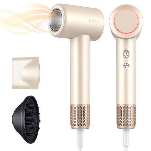 Hair Dryer, TurboLux Ionic 200 Million Negative Ions Fast Drying High Speed Hairdryer with Diffuser, Lightweight, Low Noise 1500W Hair Diffuser Dryer with 110000 RPM Brushless Motor (Cream)