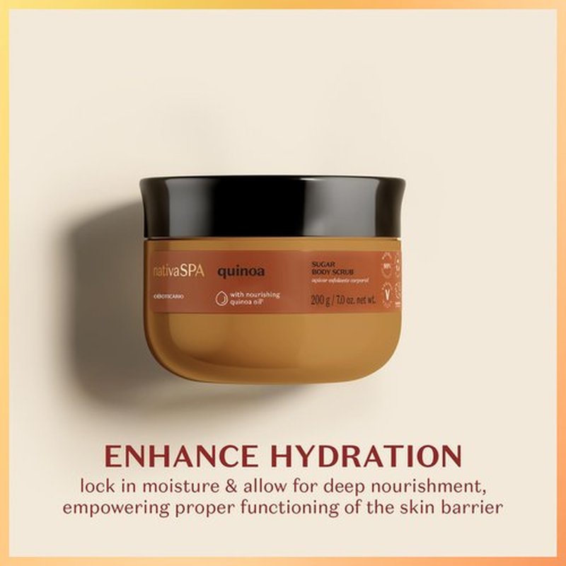 Nativa SPA by O Boticário Quinoa Sugar Body Scrub, Gentle Exfoliation & Skin Firmness Foot & Body Scrub, 7 Ounce
