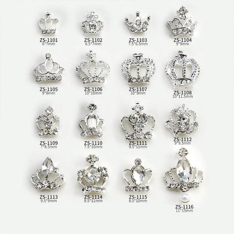 32pcs Rhinestone Metal Crown Nail Charms Shiny Silver Nail Rhinestones Exquisite Nail Art Design 3D Alloy Crown Nail Charms for Acrylic Nails Decorations Crystal Nail Jewels for Women Manicure