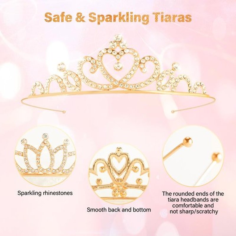 TOBATOBA 10Pcs Gold Tiaras for Women Girls Sparkling Rhinestone Princess Tiara Headband Rapunzel Crowns for Women Tiaras Set Small Tiara Bulk for Birthday Party Wedding School Classroom Costumes Proms