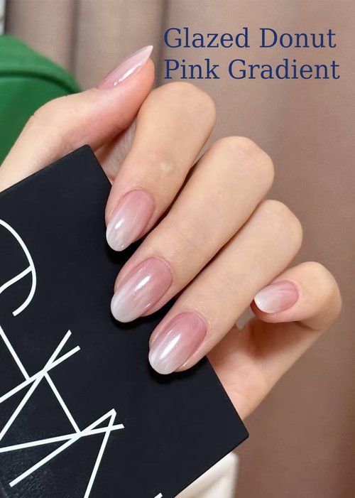 Semi Cured Gel Nail Strips, Glazed Pink Gradient 20pcs Adhesive UV Sticker, Wraps for Home Manicure DIY
